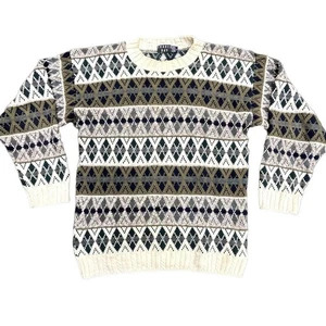 Vintage 80s Trader Bay Grandpa style sweater asymmetric shapes Sz Large - Picture 1 of 6