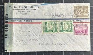 1943 Ecuador Copertina Posta Aerea Fabbrica Guayaquil Filadelfia USA WWII Registrata - Foto 1 di 2
