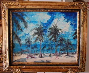 FRAMED ORIGINAL OIL BOCA CIEGA BEACH SEASCAPE HAVANA, CUBA ARTIST: HECTO VIDAL - Picture 1 of 24