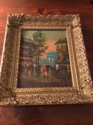 Parisian Scene Oil On Canvas Painting Signed Spinelli Ornate Frame 20 X 17 - Image 1 of 4