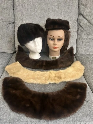 Lote De Colección de Accesorios De Piel De Visón - Sombreros Y Collares Visón Rubio Y Marrón Foto 1 de 4