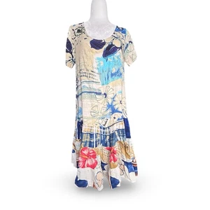 Jams World Hattie Kleid Reisepass blau Kunstdruck U-Ausschnitt Stufensaum Hawaii  - Bild 1 von 12