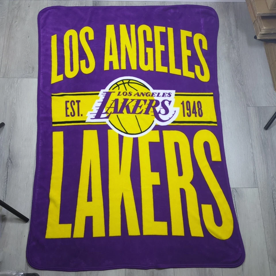 Los Angeles Lakers Blanket Throw 58x39 Purple Gold Spell Out Northwest Plush - Image 1 of 4