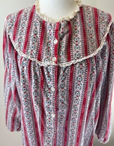 Camisón Lanz of Salzburg Franela Rojo/Blanco Rayas Patrón Corazones Flores Med - Imagen 1 de 11