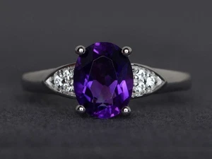 925 Sterling Silver Purple Amethyst Women Minimal Ring US Duty Free - Picture 1 of 4