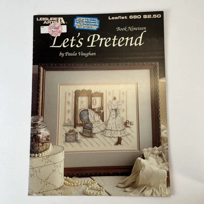 LET’S PRETEND Paula Vaughan Cross Stitch Pattern - Vtg Dress Scene -Leisure Arts - Image 1 of 4