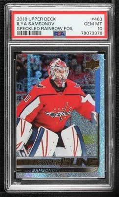 2018 Upper Deck Young Guns Speckled Rainbow Foil Ilya Samsonov PSA 10 Rookie RC - Image 1 of 2