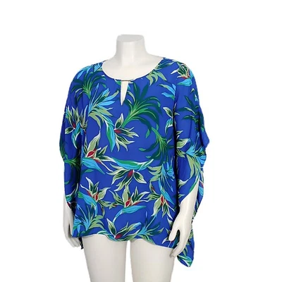 Blusa para mujer Jaclyn Smith talla 1X 2X azul exótica floral chifón drapeado kimono  Foto 1 de 4