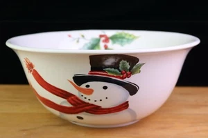 MAXCERA Holiday Winter Top Hat Snowman 11 " Large Serving Bowl Centerpiece - Picture 1 of 10