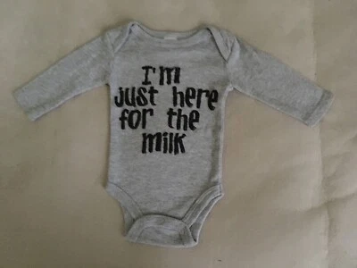 Newborn Body Suit - I’m Just Here For The Milk, 100% cotton, color grey/black - Image 1 of 3