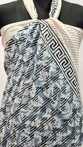 Green BlackSarong Pareo for Women Block Print Bikini Cover Up Wrap Dress - Picture 1 of 7