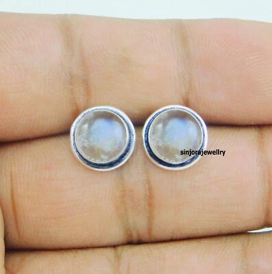 Rainbow Moonstone 925 sterling silver handmade Stud Earrings - Image 1 of 4
