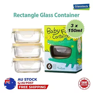 GLASSLOCK 150ml 3pc Rectangle Glass Container Small Baby Food Lunch Box Gift Set - Picture 1 of 7