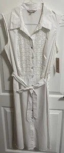 NWT! White Button Up Nanette Lepore Dress With Front Tie, Accent Lace Size 10 - Picture 1 of 8