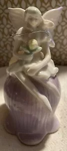 "Campana de porcelana vintage hada sobre tulipán púrpura con flores amarillas 5""" - Imagen 1 de 10