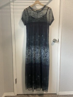 Maxi Vestido Vintage 00s Y2K Floral Malla Superpuesta Talla Pequeña Capricho Oscuro Romántico Foto 1 de 4