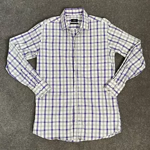 Alara Button Up Shirt 16.5 White Purple Slim Fit Egyptian Cotton Plaid Logo Mens - Picture 1 of 11
