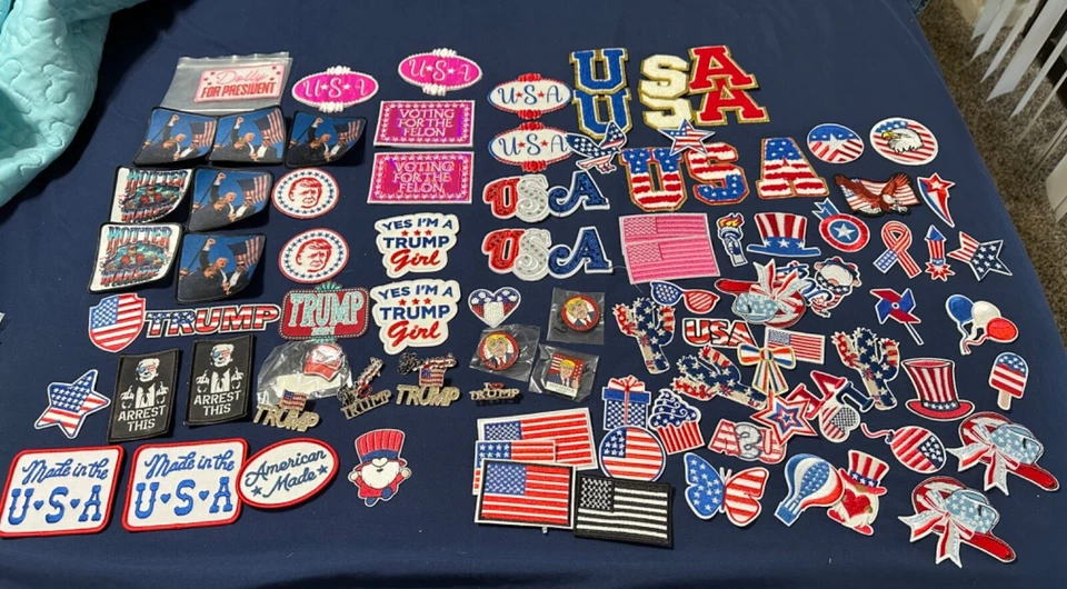 President Donald Trump MAGA/American Flag Politcal Iron on Patches & Enamel Pins - Image 1 of 1