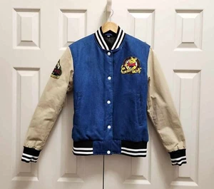 Cappotto giacca bomber denim donna Disney Pooh Bear 100 acri legno stile varsity S - Foto 1 di 9