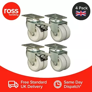 Set di 4 ruote gemellate 50 mm raccordo piastra resistente gratuito P&P venditore UK - Foto 1 di 2