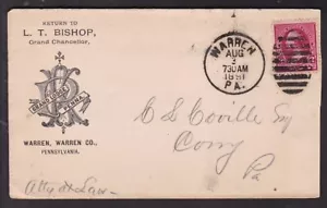 1891, GRAND LODGE PENNSYLVANIA, L.T. BISHOP GRAND CHANCELLOR, WARREN, PA. - Picture 1 of 2