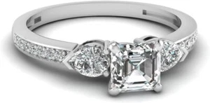 GIA Certified 7/8 Ctw Natural Diamond 3 Stone Petite Engagement Ring For Women - Picture 1 of 25