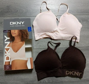 DKNY 2 Pack Seamless Bra Adult Womens Large Brown & Pink - Picture 1 of 4