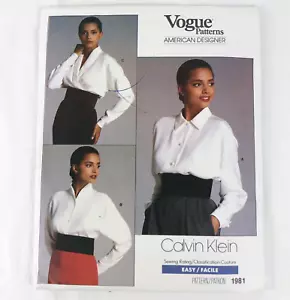 CALVIN KLEIN Vintage Vogue Pattern 1981 UNCUT 1980s Shirt Blouse Sz 12 - Picture 1 of 5