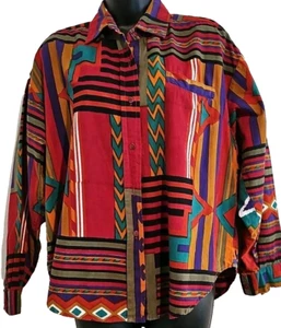 Mine & Bills Outfitters Damen Vintage Azteken Western Hemd Lg 100% Baumwolle Gebraucht - Bild 1 von 9