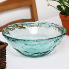 Recycled Glass Bowl Large Textured Aqua Round Serving Decorative Fruit Storage