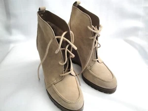 Michael Kors Women's 8M Leather Wedge Boots Lace Up Ankle Tan Bootie - Picture 1 of 5