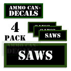 ÉTIQUETTES boîte de munitions SAWS AUTOCOLLANTS pour étuis de munitions 3"x1,15" paquet de 4