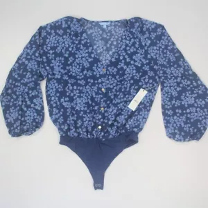 Draper James RSVP Blue Ditzy Print Floral Bodysuit Women Sz Large 3/4 Sleeve NWT - Picture 1 of 9