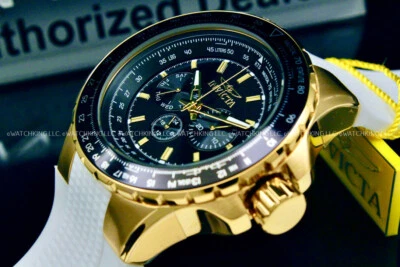 NEW Invicta Men's AVIATOR VOYAGE 50MM BLACK/GOLD Dial S.S Chrono Watch - Image 1 of 4