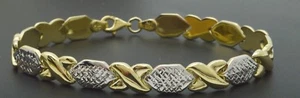 10k solid Two-Tone Gold " hugs & Kisses " XO Bracelet. 7mm 71/4''-8'' - Picture 1 of 4