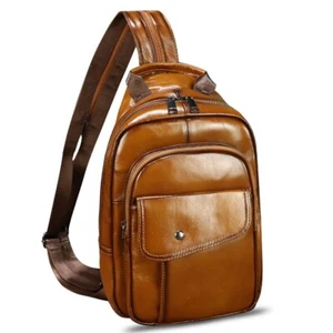 Genuine Leather Sling Bag Men and Women Retro Leather Sling Purse Corssbody Bag - Picture 1 of 11