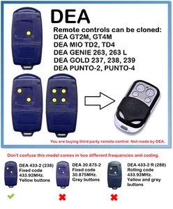 Duplicador de control remoto 4 canales DEA 433-1, 433-2, 433-4 433,92 MHz. - Imagen 1 de 6
