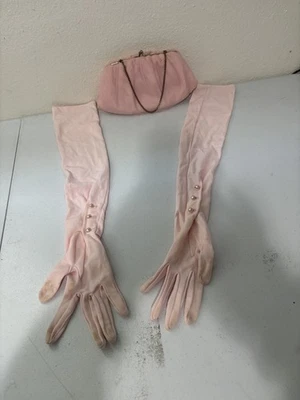 Bolso sin asas vintage H L EE. UU. de gasa melocotón con guantes Harry Levine años 60 Foto 1 de 4