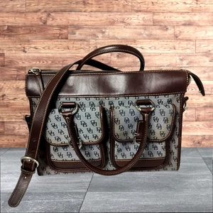 Borsa a mano Dooney & Bourke blu tela pelle marrone borsa a tracolla tasche - Foto 1 di 18