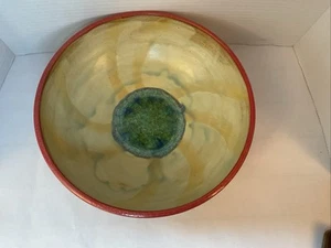 Wunderschöne handgefertigte rote Tonkeramik mit Glas 11 "Schale 3" tief signiert - Bild 1 von 8