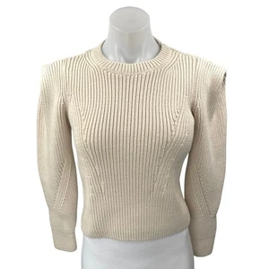 & Other Stories Women's Beige Rib Knit Long Puff Sleeve Pullover Sweater Top S - Picture 1 of 4