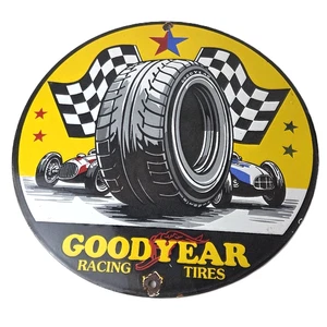 Vintage Goodyear Tires Sign - Racing Tires Porcelain Gas Pump Station Sign - Picture 1 of 14