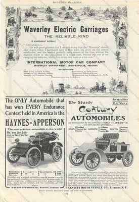 1902 Page of Great Automotive Print Ads - Waverley, Haynes-Apperson, Century - Image 1 of 4