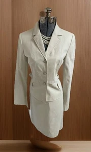 NEW Calvin Klein Skirt Suit Size 6 Two Piece Set Cotton Blend Khaki White $280 - Picture 1 of 24