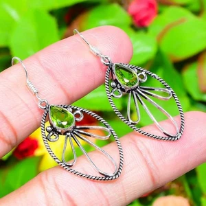 Peridot Gemstone 925 Sterling Silver Gift Jewelry Earring 2.01" Gift for Her v07 - Picture 1 of 4
