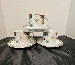 Tienshan Magnolia Fine China Set of 3 Cups and Saucers Sets. - Picture 1 of 1