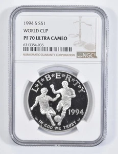 PF70 1994 S World Cup Soccer Commemorative Proof Silver Dollar NGC *8388 - Picture 1 of 5