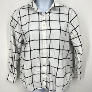 Lands End Womens Button Up LS Flannel Shirt Black White Plaid 100% Cotton Sz 16 - Picture 1 of 8