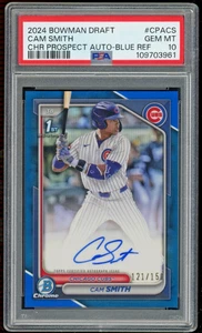 2024 Bowman Draft Chrome Cam Smith 1st RC Rookie Blue Refractor Auto /150 PSA 10 - Picture 1 of 2
