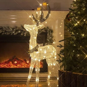 LED Rentier Metall Gold Weiß Eisen Rahmen Beleuchtet Weihnachtshirsch warm we... - Bild 1 von 9